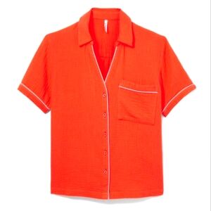 Soma Orange Cotton Gauze  Button Down  Pj Top
